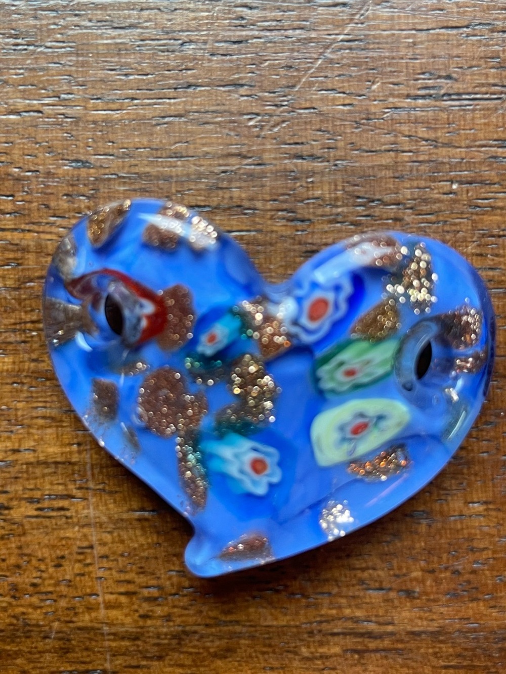 Blue Millefiori Style Glass Heart Pendant/ Bead Sparkly